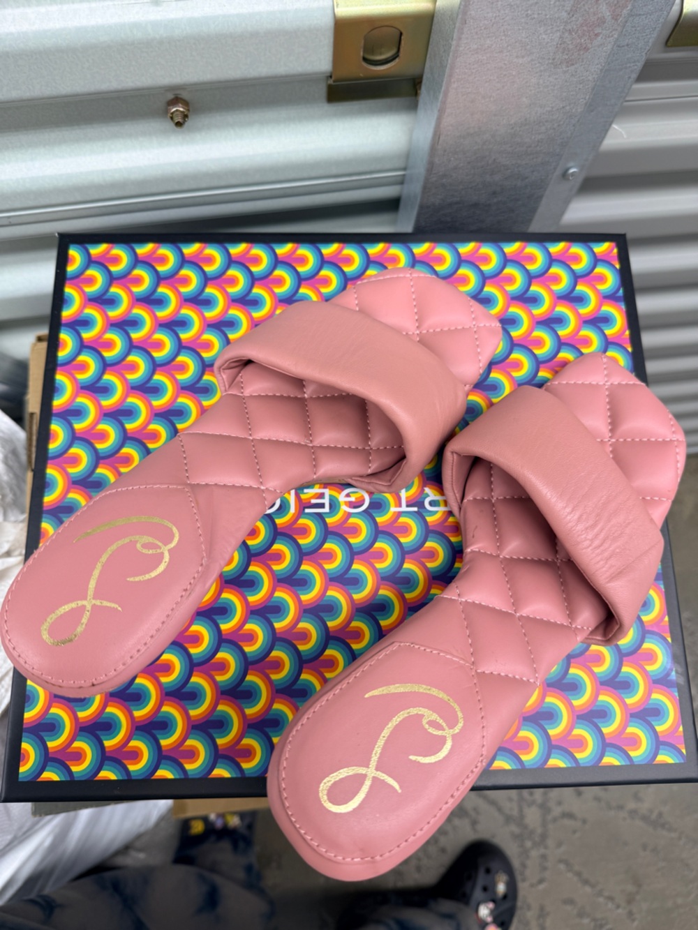 Sam Edelman Quilted Rose Pink Slide Sandals